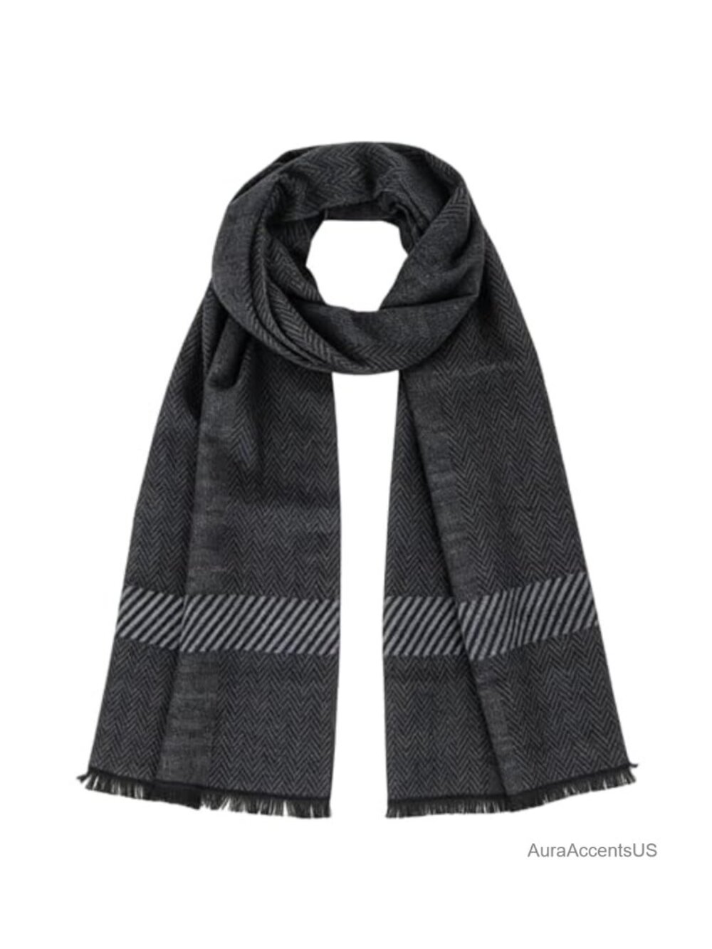 Men's Classic Winter Scarf - Soft Warm Polyester Blend Wraps with Tassels